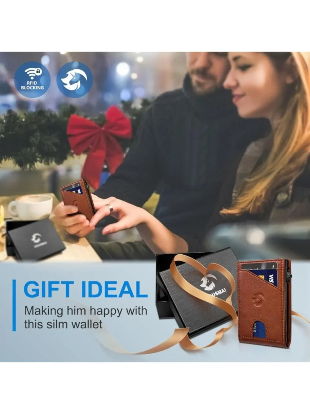 Slim RFID Blocking Wallet for Men, Minimalist Bifold Card Holder, 9 Slots & Cash
